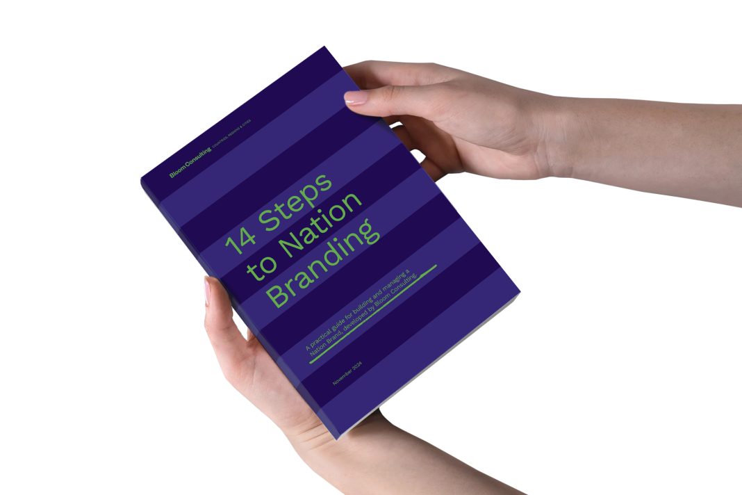 Cover of the 14 Steps to Nation Branding Guidebook by Bloom Consulting